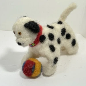 Handcrafted Felted Wool Dalmation Dog Soft Sculpture Black White Ball Toy 6.5" - Picture 1 of 11