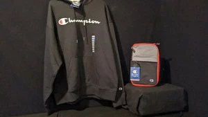 Champion Logo Pullover Hoodie Sweatshirt 2XL schwarz und passender Zugehörigkeitstasche - Bild 1 von 12