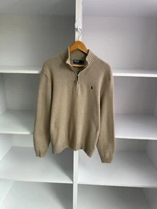 Vintage Polo Ralph Lauren Beige Mens 1/4 Zip Knitted Sweater Sz M - Picture 1 of 10