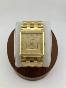 Rilcona Men 31mm Watch 18k Gold ElectroPlated Gold Dial Square 7" Bracelet- RUNS - Picture 1 of 21
