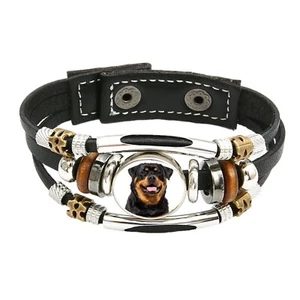 Rottweiler Hund Haustier Familie braunes Lederarmband und Samt Geschenktüte - Bild 1 von 4