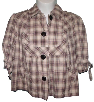 Relativity Brown Plaid Collared 3/4 Sleeve Cropped Jacket Size 2X - Image 1 of 4