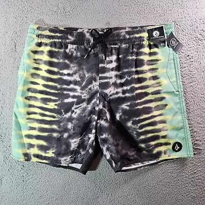NWT Volcom Board Shorts Swim Trunks Men XXL No Liner Tie Dye Print Black Green - Image 1 of 4