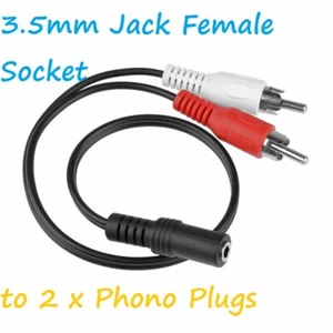3.5MM STEREO FEMALE JACK TO 2X RCA PHONO MALE ADAPTER 40cm - Picture 1 of 6