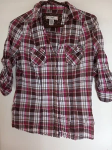 The Original Arizona Womens Multicolor Plaid 3/4 Sleeve Button Front Shirt Sz L - Picture 1 of 3