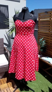 Rockabilly Pin Up Halter Cotton Ladies Dress Red White Polka Dots Spots Sz Mediu - Picture 1 of 16