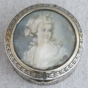 Antique 19th Century French Miniature Portrait Signed Silver Boudoir Trinket Box - Picture 1 of 10