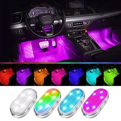 1Pc USB Rechargeable Wireless LED Car Interior Light – Touch Control RGB Ambient - Image 1 of 4