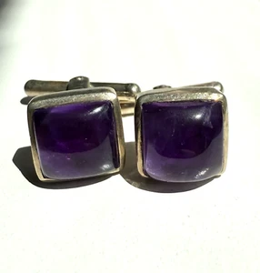 HEAVY STERLING SILVER AMETHYST CUFFLINKS - Picture 1 of 4