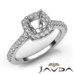 Halo Prong Set Cushion Semi Mount Diamond Engagement Ring 14k White Gold0.5Ctw - Picture 1 of 7