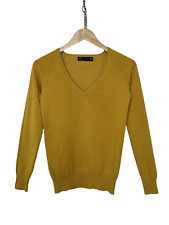 Zara Womens Jumper Mustard Yellow Cotton Blend Knit V Neck Long Sleeve Size M