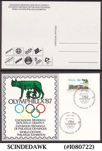 ITALY - 1987 OLYMPHILEX '87 WORLD OLYMPIC PHILATELIC EXHIBITION SPECIAL CARD FDI - Picture 1 of 1