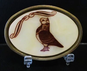 Crested Topknot? Hebilla de cinturón Pigeon Bird BTS 1983 latón macizo y mármol hecho en EE. UU. - Imagen 1 de 4