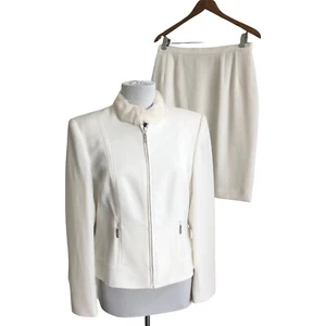 John Meyer 12P White Skirt Suit Blazer Jacket Set Quiet Luxury Preppy Classic - Picture 1 of 11
