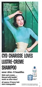 Champú crema Lustre vintage 1957 anuncio de revista, Cyd Charisse en medias de seda - Imagen 1 de 1
