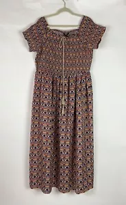 Ellen Weaver Size 2X Shirred Smocked Maxi Dress Short Sleeves Colorful - Picture 1 of 8