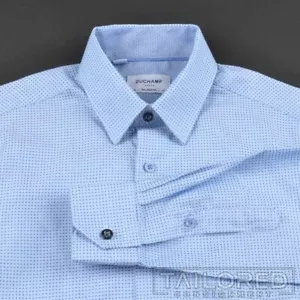 Camisa de vestir de lujo DUCHAMP azul geométrico algodón ajuste a medida - PEQUEÑA / 14,5 - Imagen 1 de 7