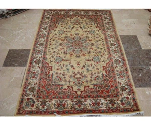 Area Rug Awesome Cream Floral Medallion Hand Knotted Silk Wool Home Carpet(6x4)' - Picture 1 of 9
