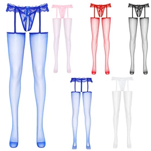 Womens Thigh High Pantyhose Crotchless Tights Sheer Suspender Stockings Lingerie - Picture 1 of 151
