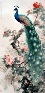 Home Decor Wall Art Animals Peacock Flowers Painting Canvas Prints Chinese Style - Picture 1 of 9
