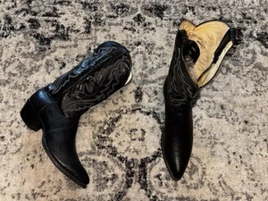 Justin Teju Lizard Cowboy Western Boots Mens 10 B(Narrow) Black 8311 Pointed Toe - Picture 1 of 21