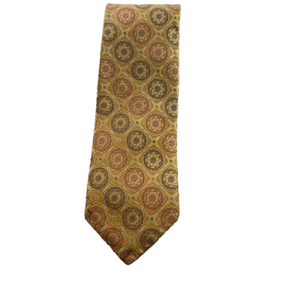 Robert Talbott Carmel Silk Tie Best of Class Hand Sewn Finest Silk Gold Floral - Image 1 of 4