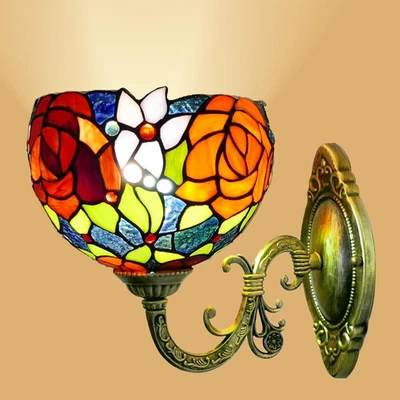 Lámpara de Montaje en Pared Tiffany Industrial Vintage Cuello de Ganso Aplique de Pared Rosas Manchadas G Foto 1 de 4