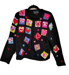 Michael Simon Cardigan Sweater, Vintage  Adorable with Hearts Valentines LARGE - Picture 1 of 8