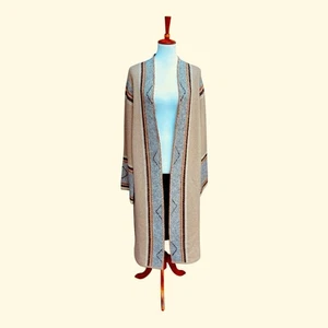 Shyanne Women’s Oversized S Soft Striped Tan Long Open Cardigan Sweater NWT - Picture 1 of 11