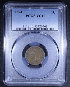 1874 Indian Head Cent - 1c PCGS VG10 - Picture 1 of 4