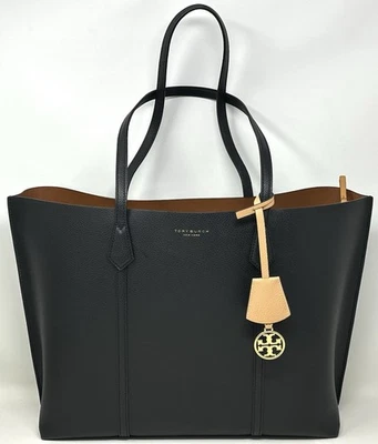 Tory Burch Perry Black Leather Shopper Triple Compartment Tote Bag - Image 1 of 4
