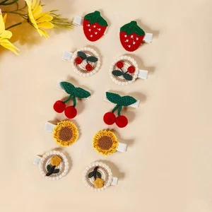 10 Stück Erdbeere Kirsche Sonnenblume Stoffclip Baby niedliche Kombination Haarnadel Kind - Bild 1 von 24