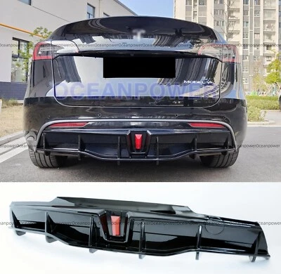 Difusor de labios para parachoques trasero con 3RD LED negro brillante para Tesla Modelo Y 2020-2024 Foto 1 de 4
