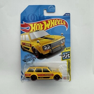 Vagón Hot Wheels Datsun Bluebird 510 amarillo Momo HW velocidad 8/10 exclusivo de Kroger Foto 1 de 4