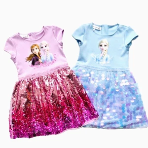 Elsa Dress Sequin Pink Blue Party Everyday Formal Dress for Kids 1-8 Years Old - Picture 1 of 22