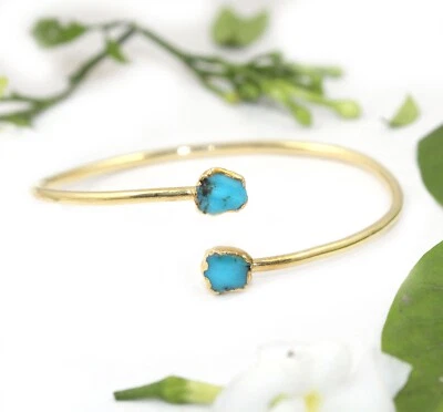 Brazalete Brazalete Ajustable Galvanizado Oro Turquesa Azul Áspero Natural Foto 1 de 2