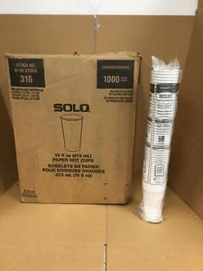 NUEVO Solo Dart 316 Blanco Papel Una Cara Tazas Calientes 16 OZ, 1000/Estuche, ENVÍO GRATUITO - Imagen 1 de 13