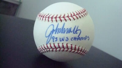 John Smoltz AUTOGRAPHED OFFICIAL MAJOR LEAGUE BASEBALL 1995 WORLD CHAMPS JSA - Image 1 of 4