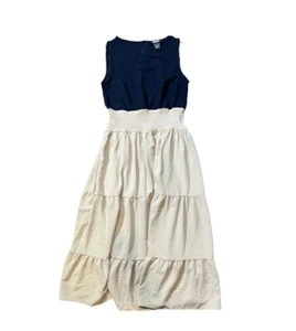 DKNY V-neck Ruffle Hem Midi Dress Womens Size 6 Navy Colorblock Sleeveless - Picture 1 of 6