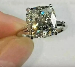 4.00Ct Cushion Cut Real Treated Diamond Engagement 925 Silver Solitaire Ring - Picture 1 of 6