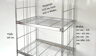 Regal 118 cm hoch 4 Gitterböden 38 cm tief 40 - 45 - 61 - 76 - 91 - 121 cm breit - Bild 1 von 4