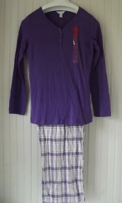 Conjunto de salón pijama de franela a cuadros blanco púrpura Charter Club nuevo con etiquetas talla XS Foto 1 de 2