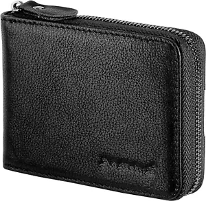 Men'S Zipper Wallet Leather Bifold Wallets Slim RFID Blocking Zip around Credit - Picture 1 of 12