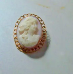 10K Yellow Gold Vintage Shell Cameo Brooch 4.87 Grams - Picture 1 of 5