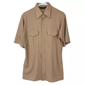 Vintage Van Heusen Splendor Polyester Brown Disco Button Up Shirt Mens Medium - Picture 1 of 6