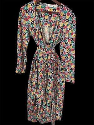 Vestido envolvente vintage Liz Claiborne patrón colorido manchas cuadradas talla larga mediana Foto 1 de 4