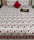 Indian Hand Block Flower Print Pure Cotton Double Bedsheet with 2 Pillow Cases