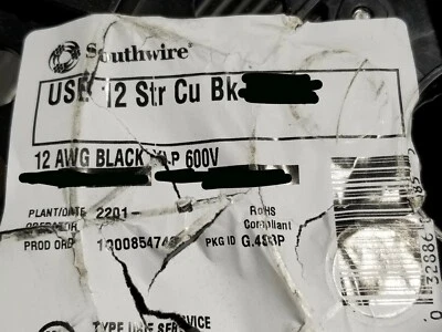 Southwire #12awg USE-2 Bare Copper RHH/RHW-2 UV DB Gas Oil Black/100ft - Image 1 of 4