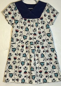 The Tea Collection Little Girl Sz 6 Dress Short Sleeve V Neck White Blue Flowers - Picture 1 of 10