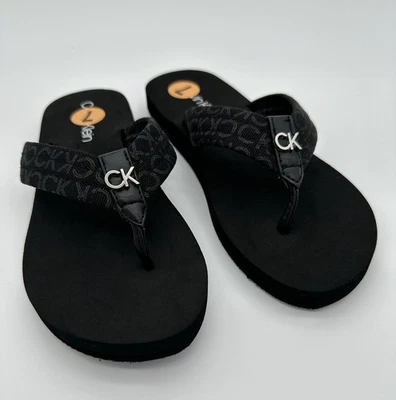 Calvin Klein Flip Flops Sandals Women’s Sz 7 New Black Monogram - Image 1 of 4